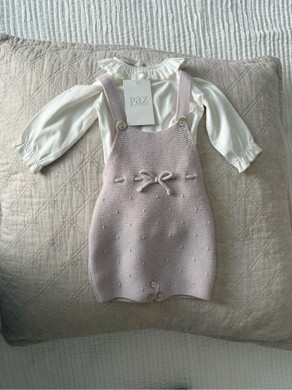 Pink Knit Overall with White Ruffle Bodysuit